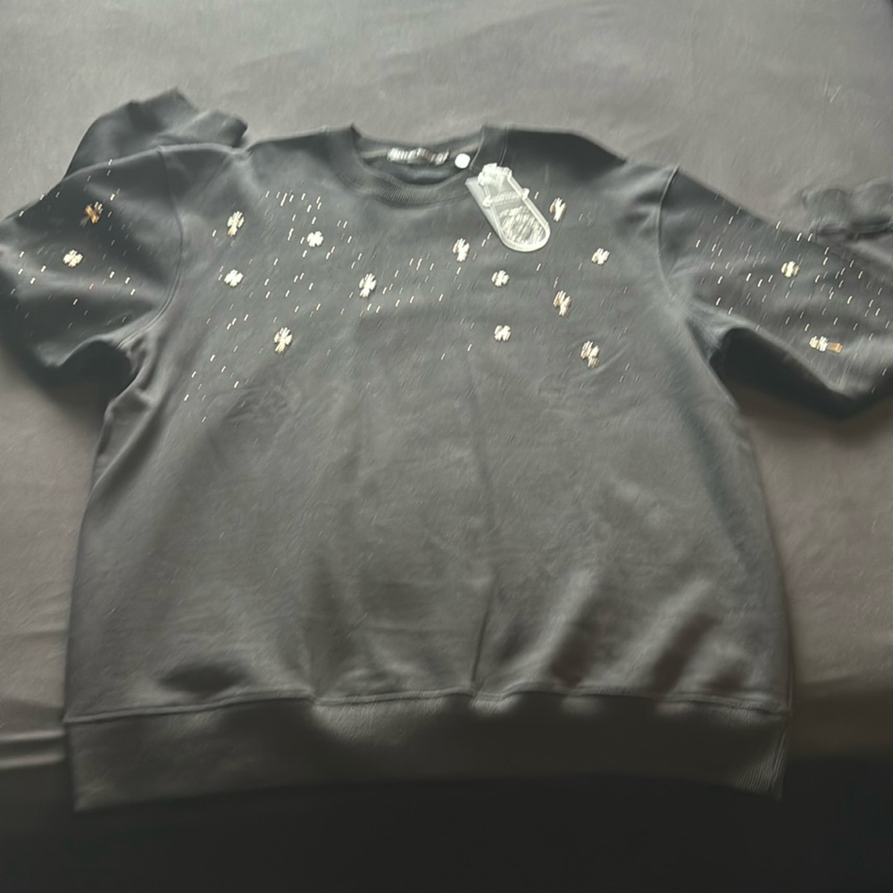 Chrome hearts size XL black sweater with metal crosses front and back halfway